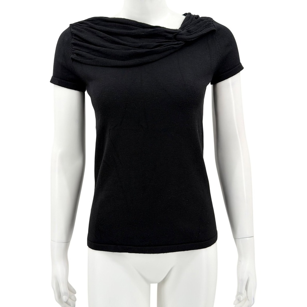 Premise Top Womens Small Black Draped Neck Knit Staple Dressy Office Capsule